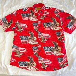 Magellan Sportswear XL Patriotic Eagle Flag Cotton Button Down Shirt Red USA